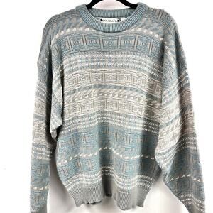 Men's Vintage Saturdays knit blue gray textured crew neck sweatshirt XL